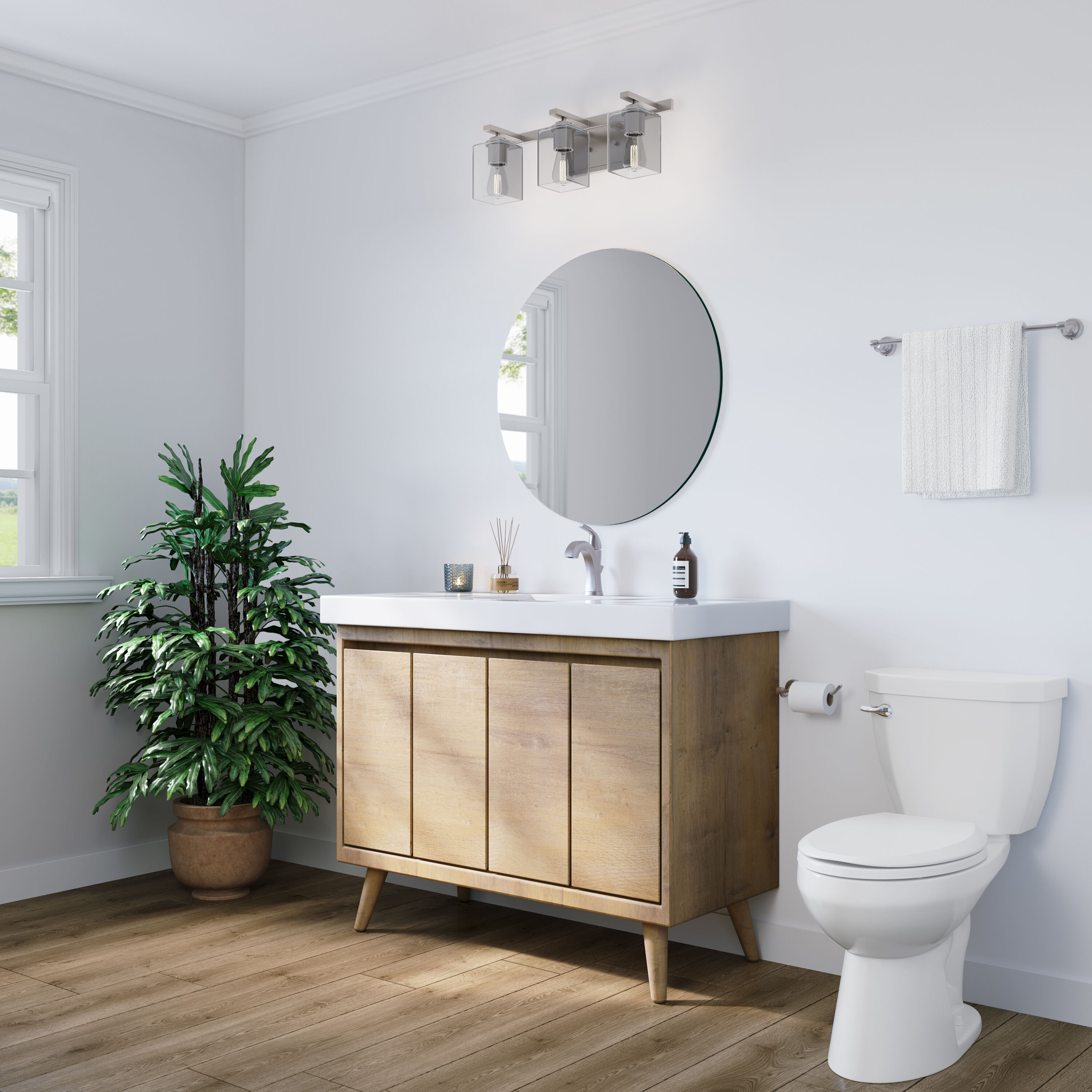 None 3 Light 23 inch Brushed Nickel Bathroom Vanity Light Wall Light